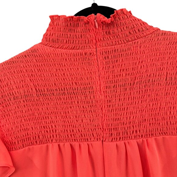 Bleecker 126 Smocked Tiered Dress Salmon Pink Short Sleeve Ruffle Pleated Sz 16 - Picture 9 of 9
